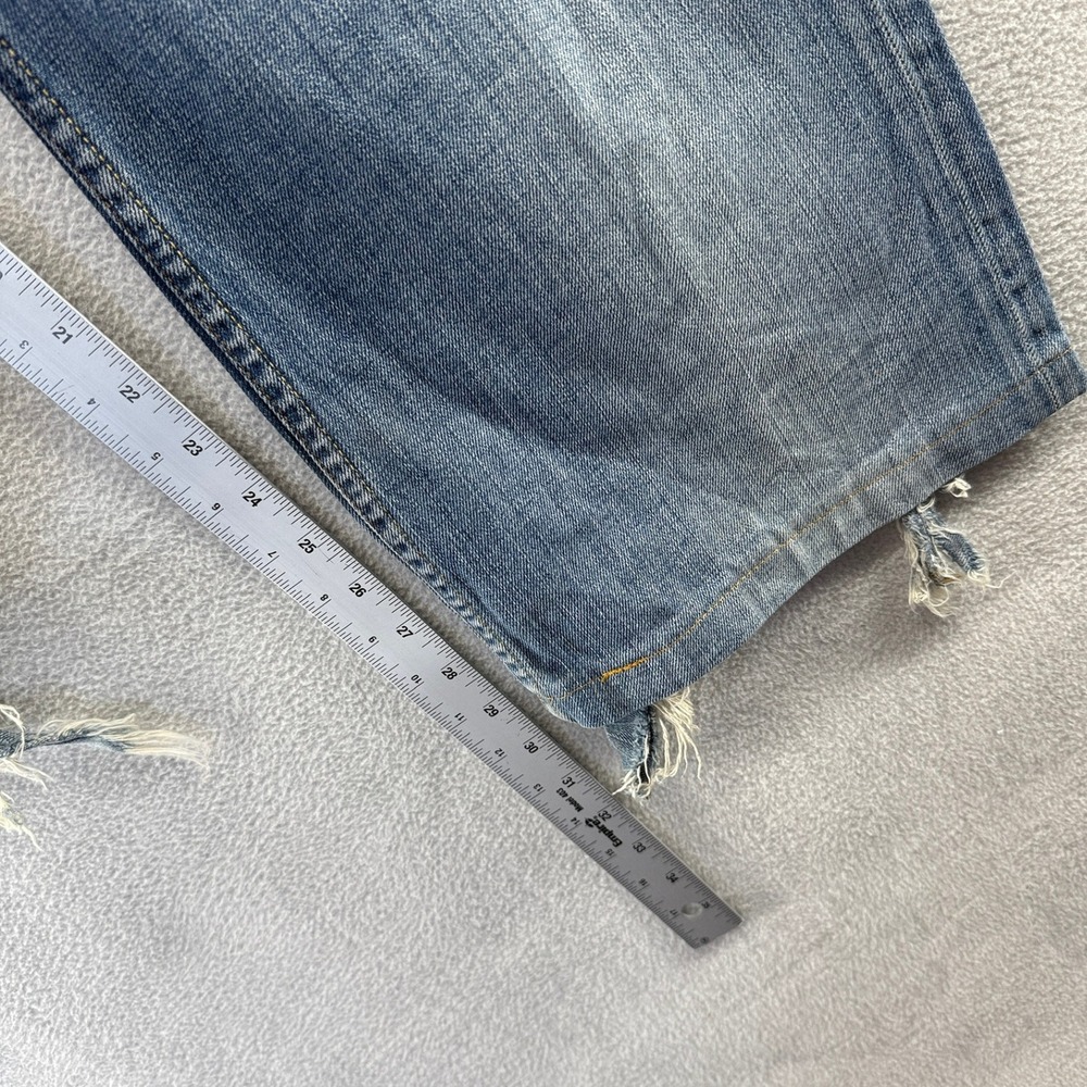 Vintage Levis Jeans Mens 36x34 fits 36x30 Blue 512 Bootcut Denim Thrashed Hemmed - Picture 4 of 10